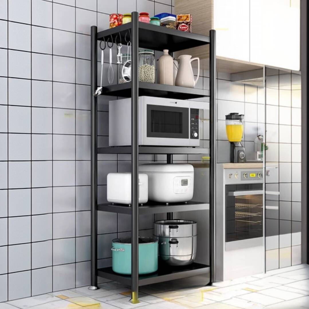 Ink Casual Swivel Metal Vertical Cabinet Storage Shelf Rack with Roller Wheels and Solid Shelves