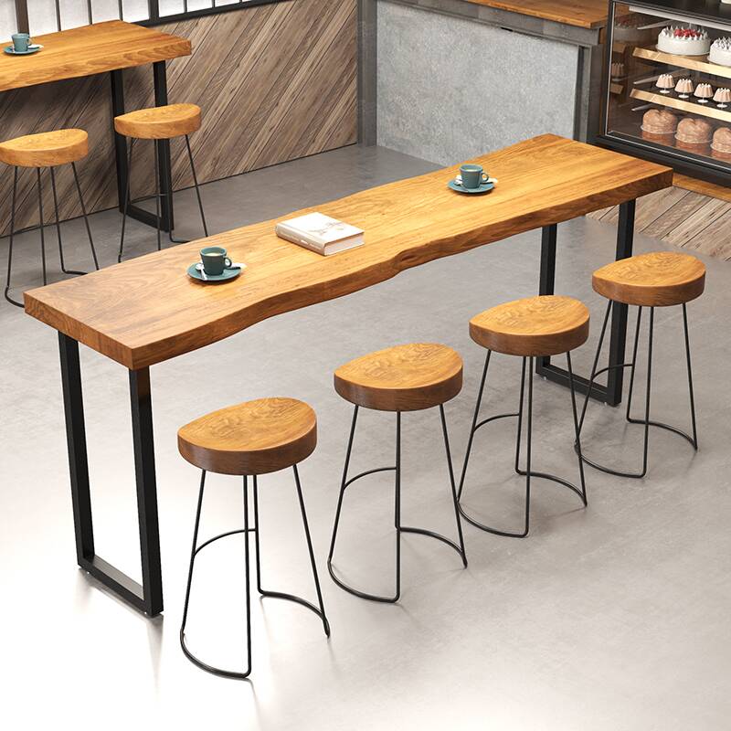 Classic Pub Table with Timber Top and Sled Base in Wood Grain, Rectangular Shape