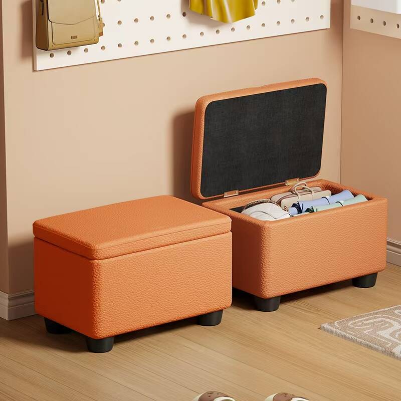 Modern Simple Style Rectangular/Square Solid Colour Standard Ottoman with Artificial Leather in Light Gray/White/Cerulean and Container Storage