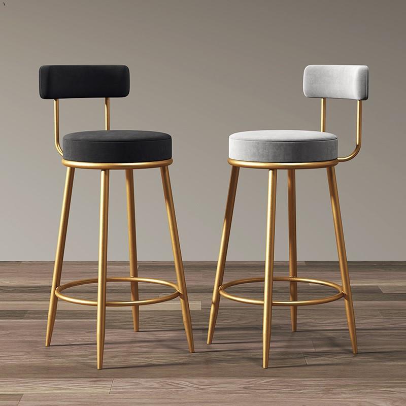 Art Deco Pub Stool with Upholstered Backrest and Round Top Foot Support