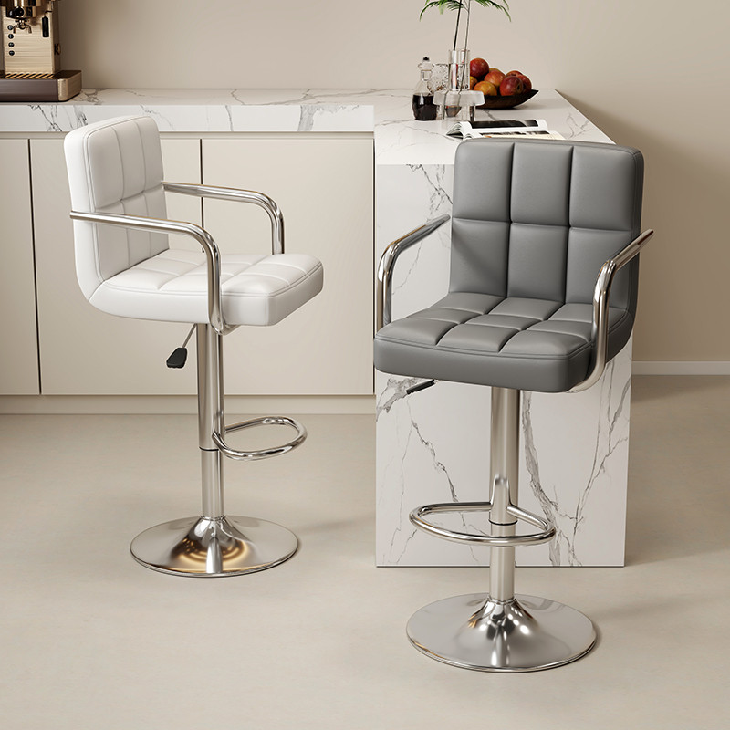 Pub Stool with Adjustable Lift in Rawhide Burgundy/Carnation/Ivory with Backrest, Arm, Rotatable Rectangular Seat