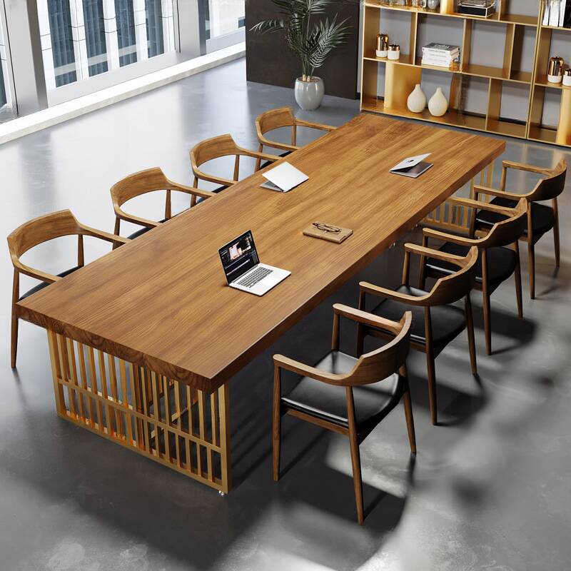 Brown Modish Office Conference Table with Rectangle Solid Wood Top for 4-12+ Seats