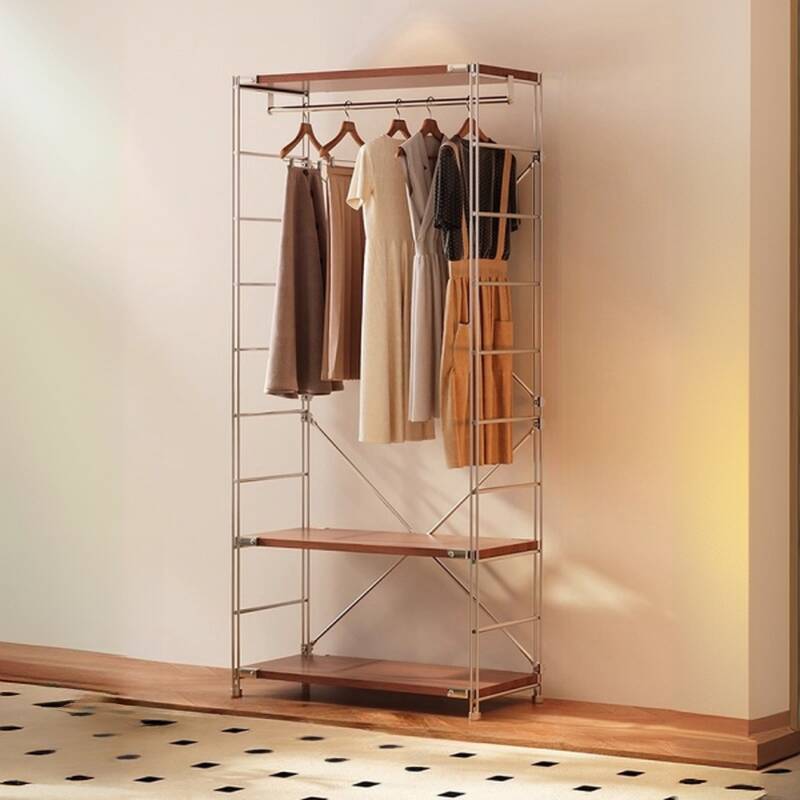 Light Brown Simplistic Hall Tree with Stockroom, 2 Shelves, and Steel Frame