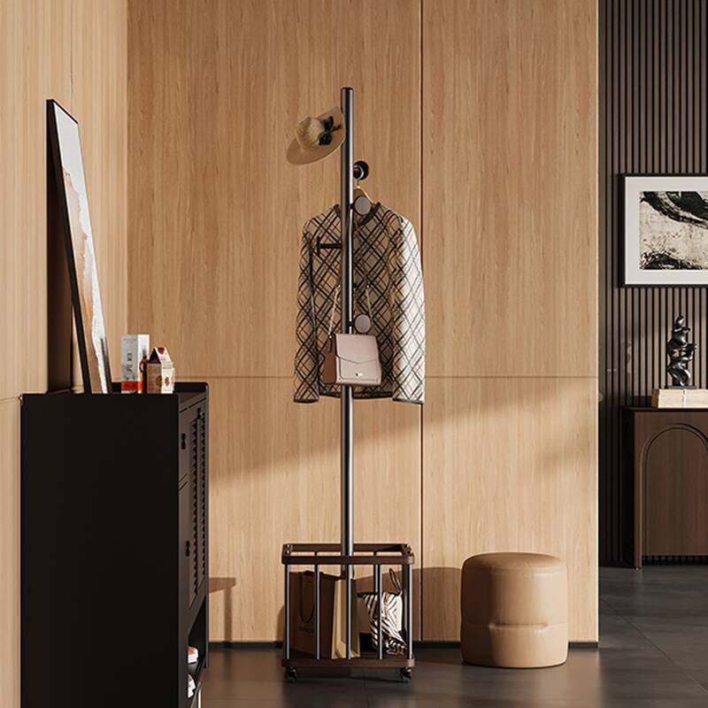 Sepia Minimalist Coat Rack with Stockroom, 1 Shelf, Stainless Alloy Frame, and Metal Hook