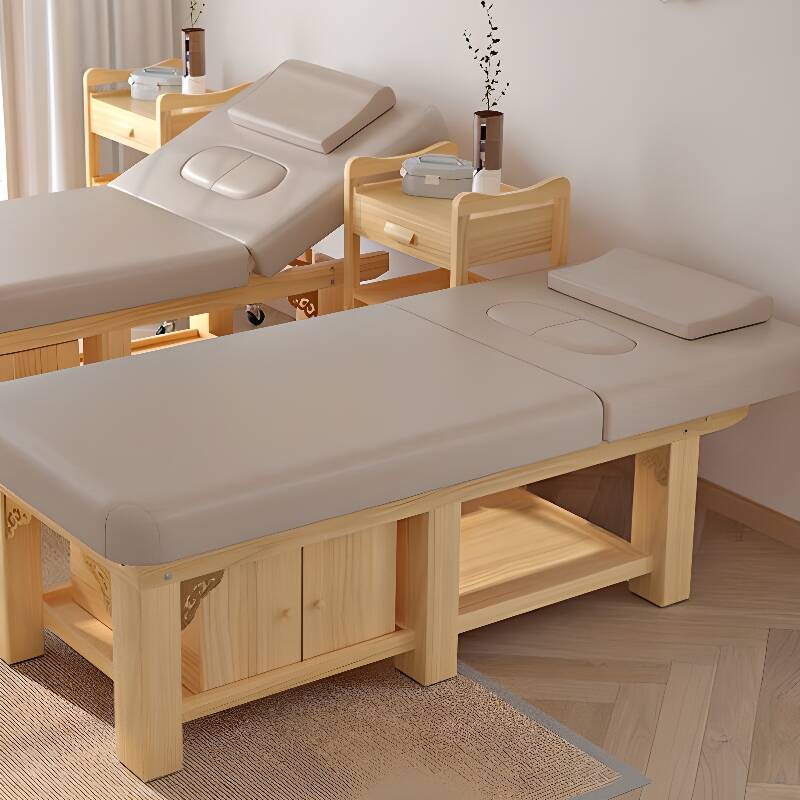 Fixed Height Facial Bed with Timber Base, Rectangle Top, and Trestle Base