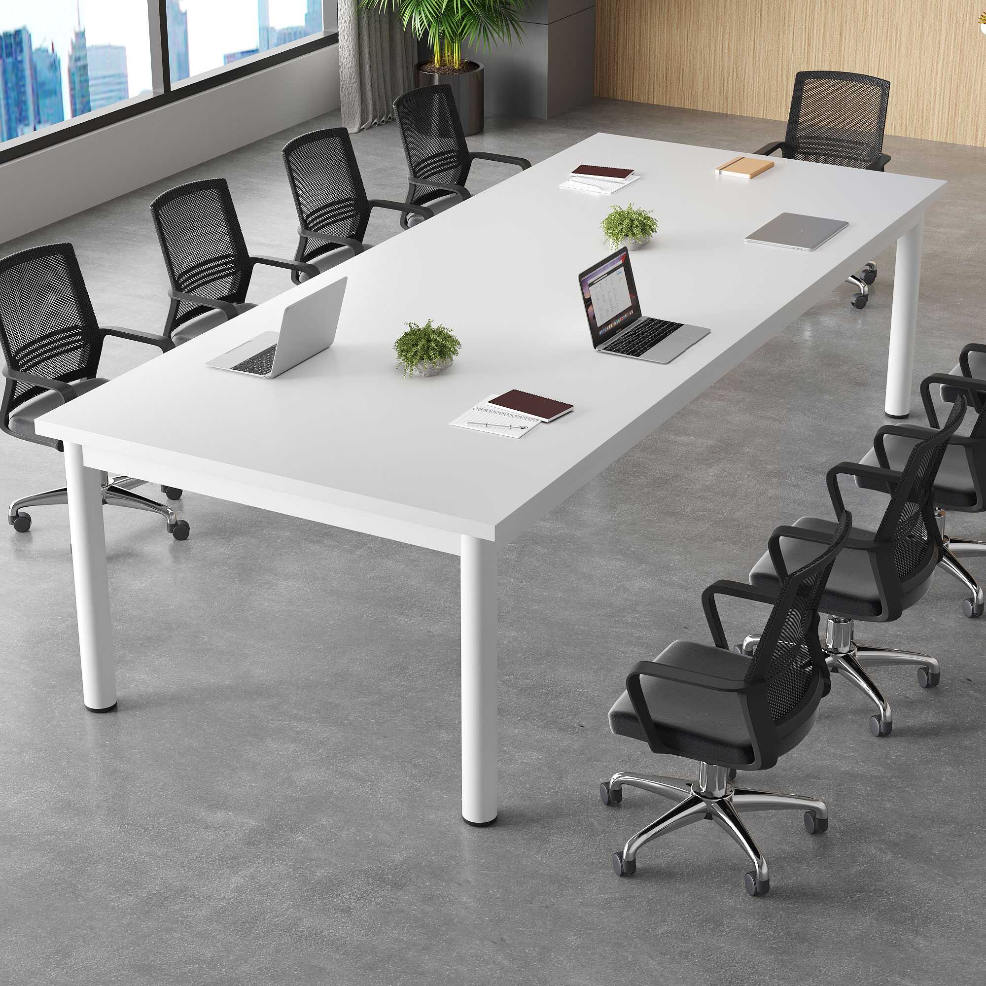 Art Deco Chalk Rectangular/Square Manufactured Wood Conference Table with Legs for 8-person Seating/6-person Seat/for 4