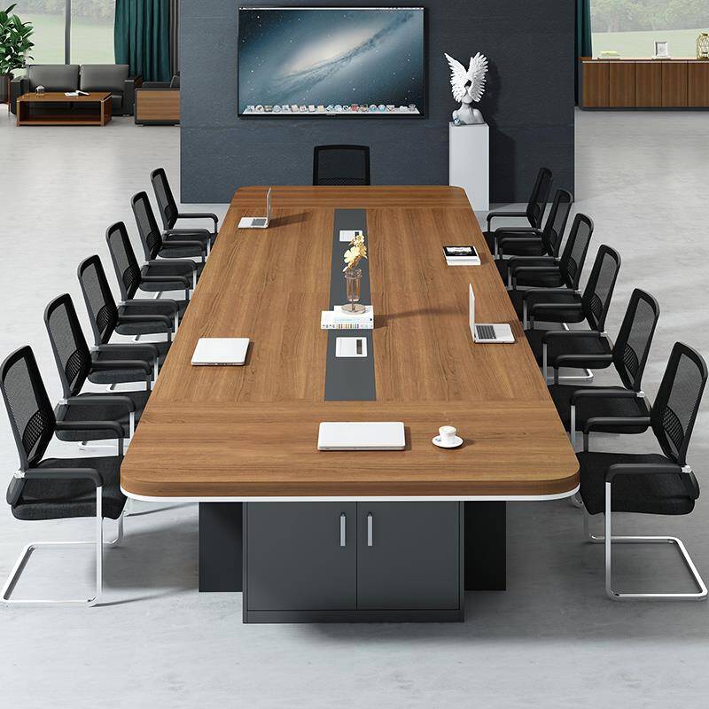 Light Natural Brown Art Deco Meeting Table with Twist-resistant Durability, Rectangular Top for 12+ Seats in Manufactured Wood