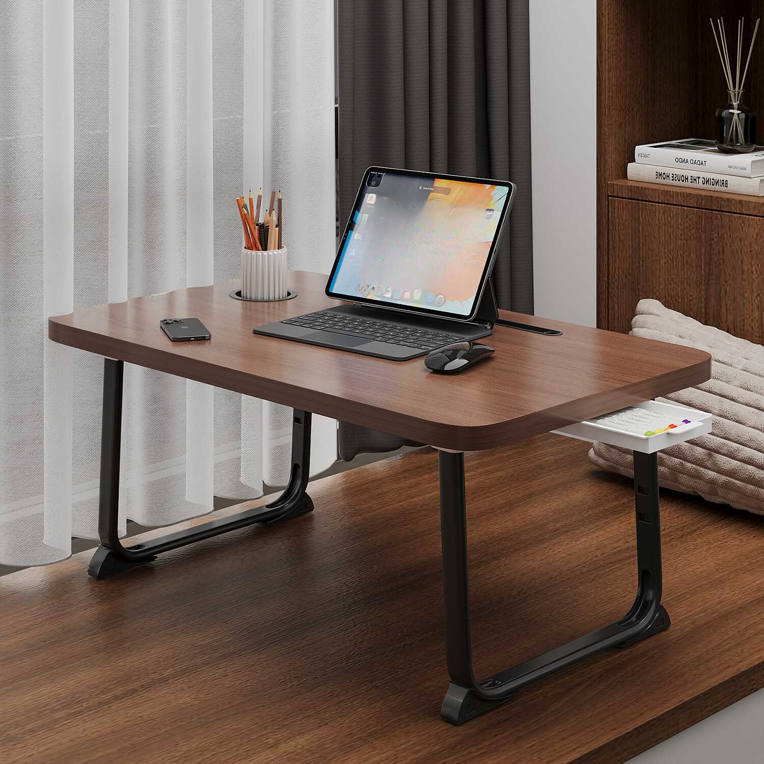 Casual Engineered Wood 1 Tier Notebook Stand with Pop Up Foldable Design