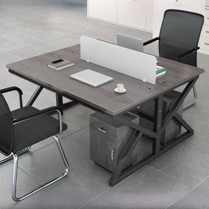 Modern Rectangular Gray Laminate Writing Table with Built-In Cable Organization