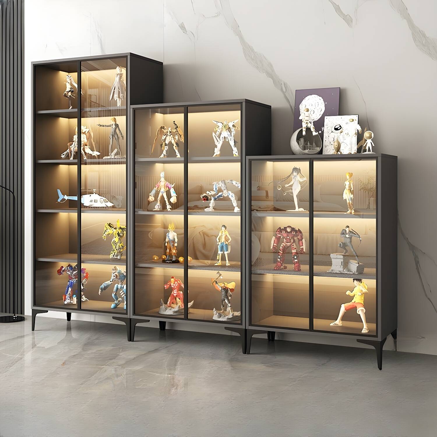 Contemporary Wooden Black Curio Cabinet with Tempered Glass Doors