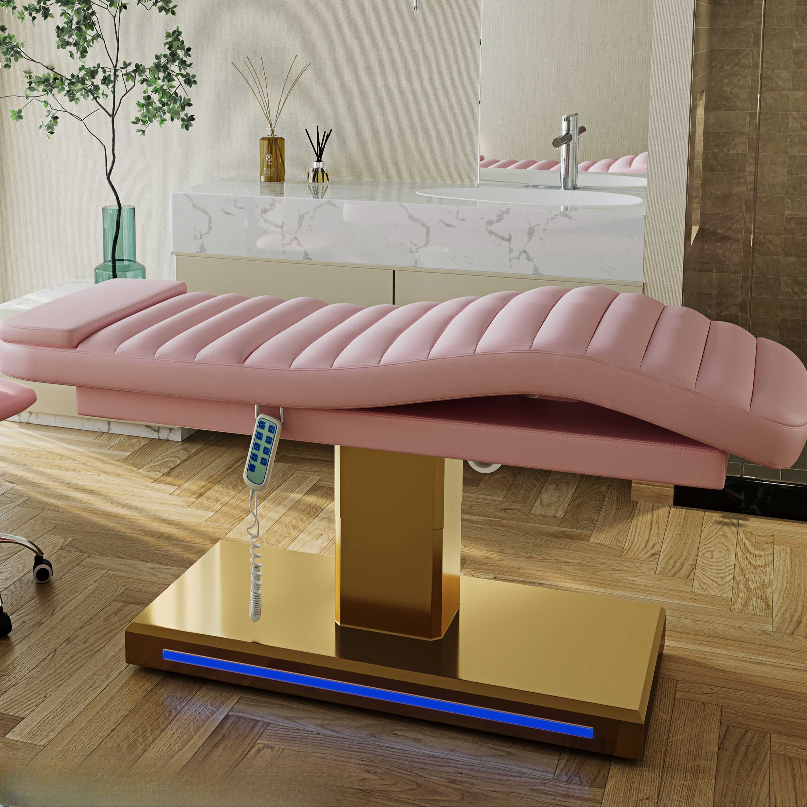 Multi-levelled Abrasion Resistance Rectangular Facial Bed with Cylinder Metal Base
