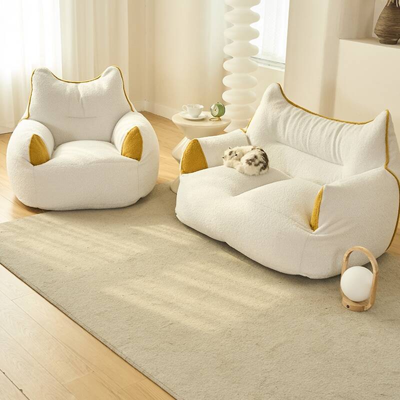Gray/White/Magenta Mohair Bean Couch/Sack Chair, Seats 2/1, Pre-Filled with Removable Cover